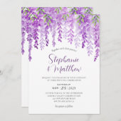パープル フローラル 藤の花 水彩 結婚式 招待状 (正面/裏面)