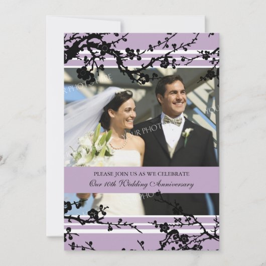 パープル フローラル 10周年パーティー招待状 招待状 (正面)