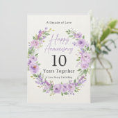 パープル フローラル 10周年記念カード 招待状 (スタンド正面)