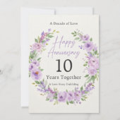 パープル フローラル 10周年記念カード 招待状 (裏面)