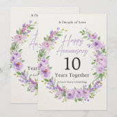 パープル フローラル 10周年記念カード 招待状 (正面/裏面)