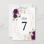 パープル＆ブッシュピンクのローズウェディングテーブルナンバー 招待状 (正面)