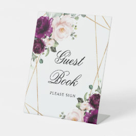 パープル＆ブッシュピンクのローズシャワー ゲストブックサイン 台座サイン
