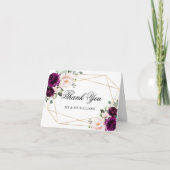パープル＆ブッシュ ローズ フラワーの結婚式 お礼カード サンキューカード (正面)