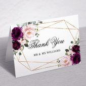 パープル＆ブッシュ ローズ フラワーの結婚式 お礼カード サンキューカード
