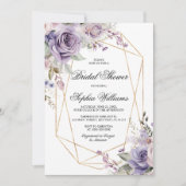 パープル＆ブッシュ ローズ フラワーズ ブライダル シャワー 招待状 (正面)
