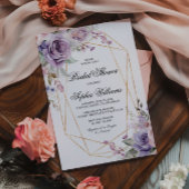 パープル＆ブッシュ ローズ フラワーズ ブライダル シャワー 招待状