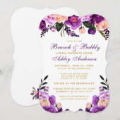 パープル ブライダル シャワー ブランチ ゴールド 招待状 B (正面/裏面)