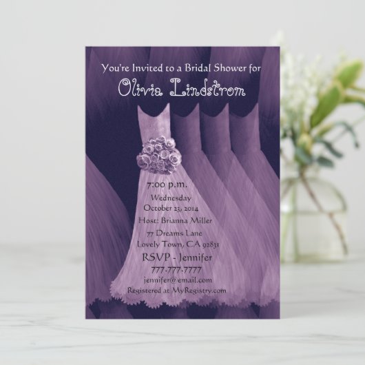 パープル·ブライドメイド·ドレス·ブライダル·シャワー·インビテーション 招待状 (スタンド正面)