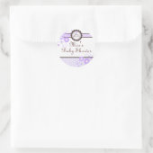 パープル&ブラウンフローラデザインベビーシャワーステッカー ラウンドシール (バッグ)