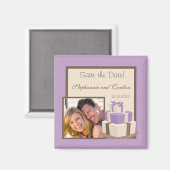 パープル/ブラウン結婚のケーキ発表磁石 マグネット (正面/裏面)