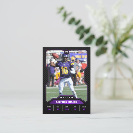 パープル&ブラックのサッカートレーディングカード選手写真 コーリングカード (スタンド正面)