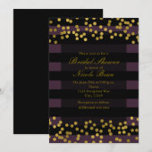 パープル & ブラックのストライプにゴールドの疑似ホログラムドット 招待状 (正面/裏面)