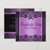 パープル&ブラックのダマスクレースのバチェロレッテパーティー招待状 招待状 (正面/裏面)
