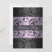 パープル&ブラックエレガントスワール誕生日招待状 招待状 (正面)