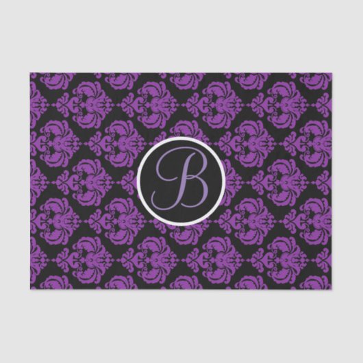 パープル&ブラックグラムダマスクモノグラムレターイニシャル 薄葉紙 (正面)