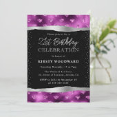 パープル&ブラックグリッターダイヤモンド21歳の誕生日 招待状 (スタンド正面)