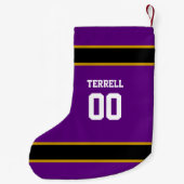 パープル&ブラックサッカーチームパーソナライズされた スモールクリスマスストッキング (裏面)
