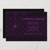 パープル&ブラックスパイダーダマスクハロウィーン招待状 招待状 (正面/裏面)