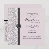 パープル&ブラックダマスクバロックスイート16パーティー 招待状 (正面/裏面)