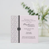 パープル&ブラックダマスクバロックスイート16パーティー 招待状 (スタンド正面)