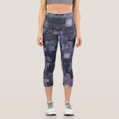 パープル&ブラックデニムパッチワークカスタム文字&ロゴ カプリレギンス (正面)