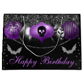 パープル&ブラックハロウィーンオーナメント誕生日 ラージペーパーバッグ (正面)