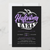 パープル&ブラックパンプキンタイポグラフィハローウィンパーティ 招待状 (正面)
