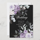 パープル&ブラックフローラモダン結婚式招待状 招待状 (正面)