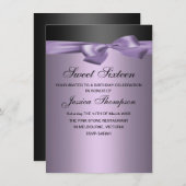 パープル&ブラックボウスウィート16誕生日招待状 招待状 (正面/裏面)