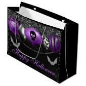 パープル&ブラック不気味オーナメントハロウィーン ラージペーパーバッグ (正面アングル)