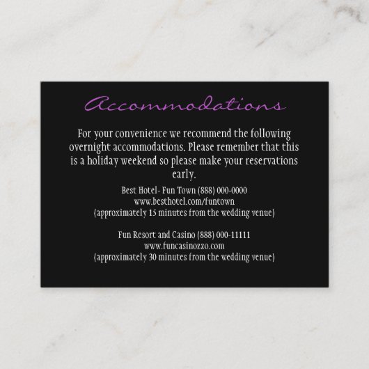 パープル&ブラック披露宴宿泊カード エンクロージャーカード (正面)