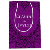 パープル&ブラック結婚ゴシックハート ミディアムペーパーバッグ (正面)