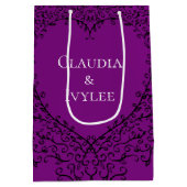 パープル&ブラック結婚ゴシックハート ミディアムペーパーバッグ (裏面)