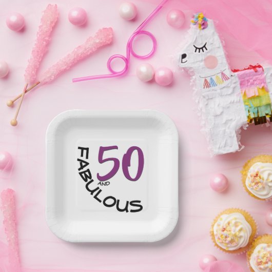 パープル&ブラック50thバースデーパーティータイポグラフィ ペーパープレート (パーティー)