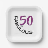 パープル&ブラック50thバースデーパーティータイポグラフィ ペーパープレート (正面)