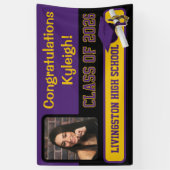 パープル、ブラック、および金ゴールドの卒業 横断幕 (縦)