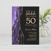 パープル ブラック ゴールド アゲート サプライズ 50歳の誕生日 招待状 (スタンド正面)