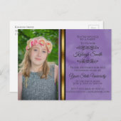 パープル ブラック ゴールド フォト カレッジ トランク パーティー インビテーションポストカード (正面/裏面)