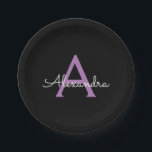 パープル ブラック スクリプト ガーリー モノグラム ネーム ペーパープレート<br><div class="desc">パープルとブラックのモノグラム 自分だけの名前のスクリプトパーティープレート。豪華、ラグジュアリー、シックなスタイルが好きな人への、スイート16の誕生日、結婚式、ブライダルシャワー、結婚記念日、ベビーシャワー、バチェロレッテパーティーのプレゼントにぴったりです。</div>