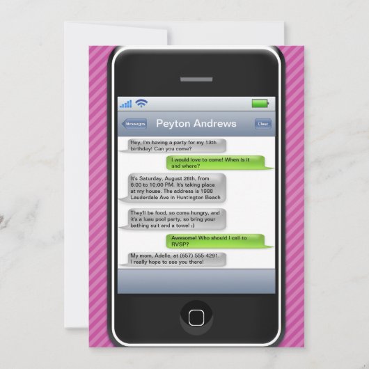 パープル/ブラック スマートフォン iパーティー バースデーパーティー 招待状 (正面)