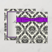 パープル ブラック タイ パーティー ブラック ダマスク パーティー 招待状 (正面/裏面)