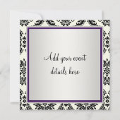 パープル ブラック タイ パーティー ブラック ダマスク パーティー 招待状 (裏面)