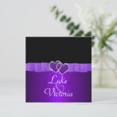 パープル & ブラック ダイヤモンド ロッキングハーツ ウェディング 招待状 (スタンド正面)