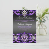 パープル/ブラック ダマスク＆パール スウィート16 招待状 (スタンド正面)