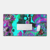 パープル、ブラック、ティール（緑がかった色）流体アート デスクマット (キーボード&マウス)