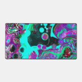 パープル、ブラック、ティール（緑がかった色）流体アート デスクマット (正面)