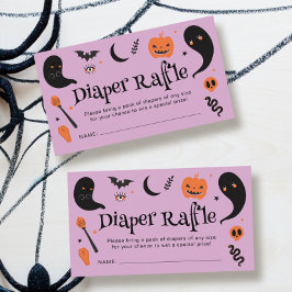 パープル ブラック ハロウィン ベビーシャワー おむつラッフル エンクロージャーカード