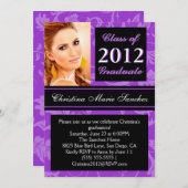 パープル ブラック フローラル スワール 2012 卒業生 招待状 (正面/裏面)
