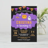 パープル ブラック ブー ハロウィーン スプークタキュラー 誕生日 招待状 (スタンド正面)